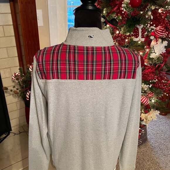 NWT Women's XL VINEYARD VINES Grey Heather Tartan Plaid 1/4 Zip - Picture 3 of 6